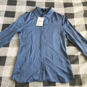 BNWT Theory Women’s Petite Small Blue Silk Blouse